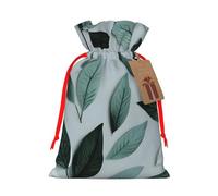 Mint Gray Leaf Linen Drawstring Gift Bag Xmas Party Candy Bag Reusable Storage Pouches