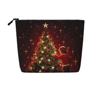 Mint Gray Leaf Printed Reusable Cosmetic Bag â€“ Travel Toiletry Organizer, Zipper Pouch for Makeup Accessories, Glowing Christmas Tree, One Size