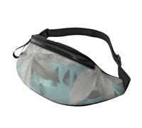 Mint Gray Leaves Fanny Pack for Men Women, Waterproof Sports Waist Bag Fashion Belt Bag Crossbody Bags Hip Bum Bag with Adjustable Strap Large Sling Bag Purse for Travel Hiking