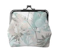 Mint Gray Leaves Full Double-Sided Printed Pattern Women's and Girls' Fashionable Leather Kiss Lock Coin Purse Card Bag