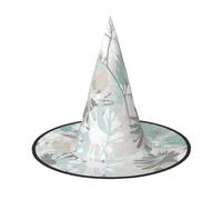 Mint Gray Leaves Full Screen Printed Oxford Fabric Soft And Comfortable Unisex Carnival Halloween Party Witch Hat