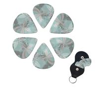 Mint Gray Leaves Guitar Picks 6 Pack, 0.71mm Thickness Celluloid Bass Pick with Leather Guitar Pick Holder Keychain Abstract Art Pics Plectrum for Acoustic Electric Guitar, Ukulele, Bass
