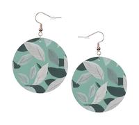 Mint Gray Leaves Leather Round Earrings Color Valentine'S Day Festival Activities Fashion Women'S
