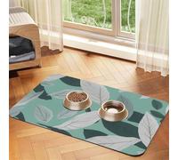 Mint Gray Leaves Pet Feeding Mat Bowl Mat Dog Mat Suitable For Dogs Cats Specific Pads Feeder