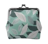 Mint Gray Leaves print Coin Purse Small Change Purse Card Holder Coin Pouch Small Wallet for Women and Men, Black, One Size, Vintage