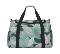 Mint Gray Leaves print Overnight Bags for Women and Men Shoulder Bag Carry On Bag for Traveling Travel Essentials, Black, One Size