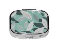 Mint Gray Leaves Print Pill Box Portable Pill Case Holde Organizer for Purse Pocket Travel Gifts