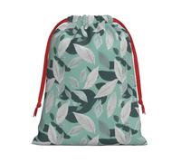 Mint Gray Leaves Print Reusable Drawstring Gift Bags For Candy Bag Birthday, Wedding Or Daily