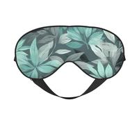 Mint Gray Leaves Print Sleep Mask Silk Eye Cover Soft Satin Blindfold Elastic Strap Night Eyeshade Travel Nap for Women Men