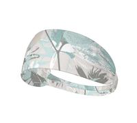 Mint Gray Leaves Print Sports Headbands For Men Women, Moisture Wicking Sweat Band Elastic Wide Hair Bands,For Running, Cycling, Basketball, Gym Exercise, Football