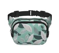 Mint Gray Leaves Square Double-Layer Waist Bag Mini Adjustable Waist Belt Bag Exercise Running Travel Hiking, Black, One Size