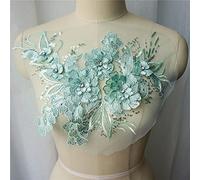Mint Green 3D Flower Leaf Lace Fabric Sequin Rhinestone Embroidered Gown Appliques Collar Mesh Sew Patch for Wedding Decoration