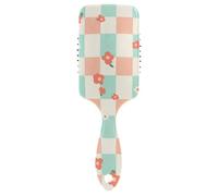 Mint Green and Coral Checkered Pattern Flowers gentle hair brushes for black women Designed massage brush for short hair for Wet & Dry Hair with Ergonomic handle