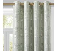 Mint Green and Silvery 100% Blackout Jacquard Geometric Pattern Curtains,52 Inch Wide 96 Inch Length 2 Panels, Thermal Insulated Noise Reducing Anti-Rust Grommet Drapes for Bedroom Living Room