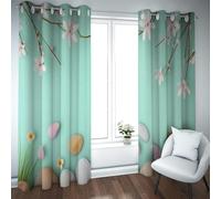 Mint Green Blackout Curtain Spring Peach Blossom Stones Pattern Privacy Drapes for Bedroom Living Room 2 Panels Extra Wide Curtains 46x90in