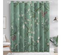 Mint Green Blackout Curtains, Country Hand-Drawn Flowers Berries Printed Energy Noise Reducing Sliding Curtains for Bedroom Adult Kids Room, 66 x 90 Inch Grommet Thermal Drapes, 2 Panels