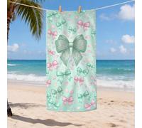 Mint Green Bow Pattern Microfiber Beach Towel, Quick Dry Soft Sand Free Lightweight Bath Blanket for Vacation Picnic Camping Pool Gym Outdoor Travel Essentials 35x70 Inch
