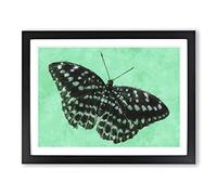 Mint Green Butterfly Art Painting Modern Art Framed Wall Art Print, Ready to Hang Picture for Living Room Bedroom Home Office Décor, Black A2 (64 x 46 cm)