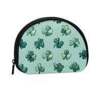 Mint Green Clover Printed Portable Full-Width Printed Coin Purse is Convenient for Daily Use
