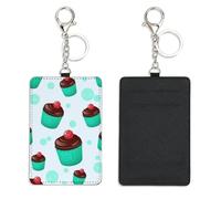 Mint Green Cupcakes Travel Pass Card Holder with Keychain Bus Pass Holder for Women Men with 2 Card Slots Slim Wallet for Nurse Teacher Student Meal Bank Credit Cards Daily Use Paramedic Accessories