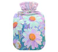 Mint Green Daisy Flowers hot Bottle Water Bag with Soft Cover, 1L Warm Compress for Arthritis