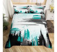 (Mint Green, Double(No Comforter)) Homewish Yellow Black Grey Double Bedding Set for Boys Girls Kids,Abstract Oil Painting Duvet Cover,Watercolor Tie Dye Bed Set,Contemporary Graffiti