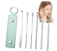 Mint Green Ear Wax Remover,Ear Wax Removal Kit,6 Pcs Kit S/tainless E-ar W/ax Removal,Portable E/ar Cleaning Set,Ea/r Curette Ea/r Cleaner Tools for C/hildren and Adult E/ar Cleansing Tool