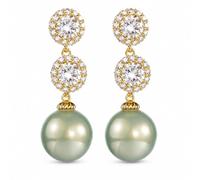 Mint Green Faux Pearl Drop Earrings for Women Double Crystal Halo Gold Dangle Statement Earrings for Wedding Party, M, Zinc, No Gemstone