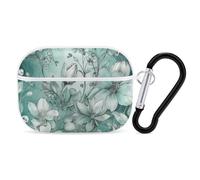 Mint Green Floral AirPod Pro Case, Anti Scratch Hard PC Cover with Keychain, AirPod Pro 2nd/1st Case Accessories for Women Men, White-Style