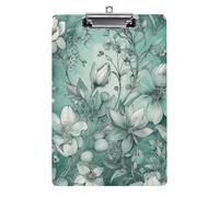 Mint Green Floral Clipboard, A4 Acrylic Clipboards with Hanging Hook, Ultra Lightweight & Shatterproof Writing Board for Office, Nurses, 8.5" X 12.5"