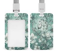 Mint Green Floral ID Badge Holder with & Lanyard - Durable ABS Plastic, Vertical ID Card Holders, Waterproof Badge Reel for Nurse, Teacher, Office & Gym
