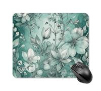 Mint Green Floral Mouse Pad - Non-Slip Rubber Base Ultra-Thin Desk Mat Waterproof & Portable Mousepad for Gaming, Office, Design 25 * 30cm