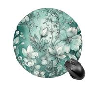 Mint Green Floral Round Mouse Pad 7.8 Inch, Portable Gaming Mouse Mat with Non-Slip Rubber Base & Smooth Surface, Waterproof Mousepad for PC, Laptop, Computer, Office, Home