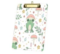 Mint Green Frog Mushrooms A4 Clipboard, Acrylic Decorative Legal Size Clip Board 9"× 12. 5" with Low Profile Metal Clip, Boards A4 for School Offoce Lady Men Women Nurses