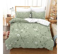 Mint Green, Green Branches, Flowers Duvet Cover Set 3 PCS Hotel Quality Quilt Cover Bedding Sets Bed Covers with Pillowcases with Zipper Closure Breathable Stylish Comforter Double（200x200cm）