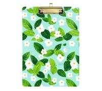 Mint Green Leaf White Floral Acrylic Clipboard Document Holder for Workspace Size 9 x 12