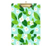 Mint Green Leaf White Floral Acrylic Clipboard Office Supply for Workspace Size 9 x 12