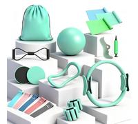 Mint Green Pilates Equipment Kit for Home Workouts - 14'' Pilates Ring and Ball Set for Women, Pilates/Yoga Accessories Kit with Wrist Weights, Resistance Bands, Core Sliders, Yoga Strap, Socks, Bag