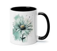 Mint Green Watercolor Daisy Ceramic Coffee Mug with Handle 11 Ounces, Porcelain Mug Coffee Cup Tea Mug Water Cup Ideal for Coffee,Tea,Latte,Cappuccino,Microwave & Dishwasher Safe Unique Gift Cup