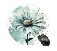 Mint Green Watercolor Daisy Round Mouse Pad, Non-Slip Rubber Base Waterproof Washable, Computer Mouse Mat for Office Gaming Studying, Premium-Textured Durable Portable Circle Mousepad for Desktop PC N