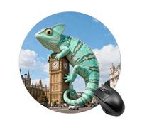 Mint Lizard Clocktower Mouse Pad Round Mouse Mat Leather Non-Slip Rubber Base Mousepad Waterproof Computer Mouses Pad for Laptop Wireless Mouses Keyboard Home Office