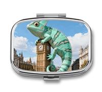 Mint Lizard Clocktower Pill Box Travel Pill Organizer 2-Compartment with Mirror Design Portable Square Medicine Case for Vitamins, Jewelry & Essentials Durable Pocket Pillcase for Purse, Camping