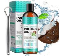 Mint Oil Pulling Mouthwash with Tongue Scraper - Natural Coconut Oil Pulling for Teeth Whitening, Fresh Breath, Teeth Whitening and Healthier Teeth & Gum(237ml（Pack of 1）