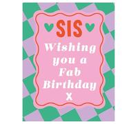 Mint Publishing Birthday Card for Sister - Vibrant Retro Checkered Design - Embossed Finish - Premium Greeting Card for Sis with Envelope