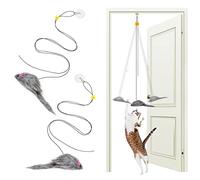 MintCat 2PCS Cat Toys for Indoor Cats, Interactive Fly Chase Cat Door Toy Mouse Feather Toys for Mental Physical Stimulation, Kitten Toys Retractable Cats String Toys Teaser Play Exercise