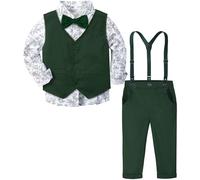 mintgreen Baby Boy Gentleman Outfit, Kids Suit Waistcoat Bow Tie Clothes Set, Blackish Green, 18-24 Months, 90