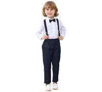mintgreen Baby Boy Gentleman Outfits, Kids Suit Christening Long Sleeve Clothes Set with Bow Tie, White Blue, 5-6 Years, 130