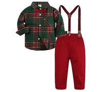 mintgreen Baby Boy Outfit, 4pcs Christmas Wedding Suit Christening Suspender Tuxedo, Green & Red, 3-4 Years, 110