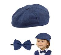 mintgreen Baby Boys Newsboy Cap, Kids Christening Herringbone Tweed Flat Baker Boy Hat with Bowtie, Blue, 6-12 Months