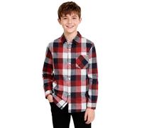 mintgreen Boys Button Down Shirts, Kids Casual Plaid Cotton Long Sleeve Tops, Red Black, 11-12 Years, 160